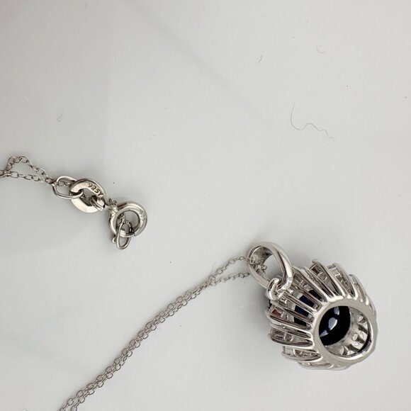 Stunning 6.40 Carat Imperial Lab Created  Blue Sapphire Pendant Necklace - Picture 15 of 16